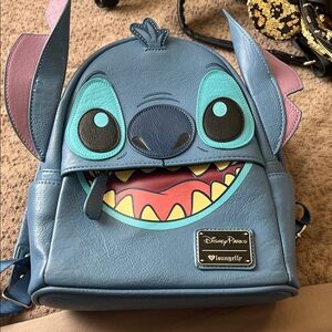 Loungefly Stitch Face Blue Mini Backpack with Teal & Pink Accents